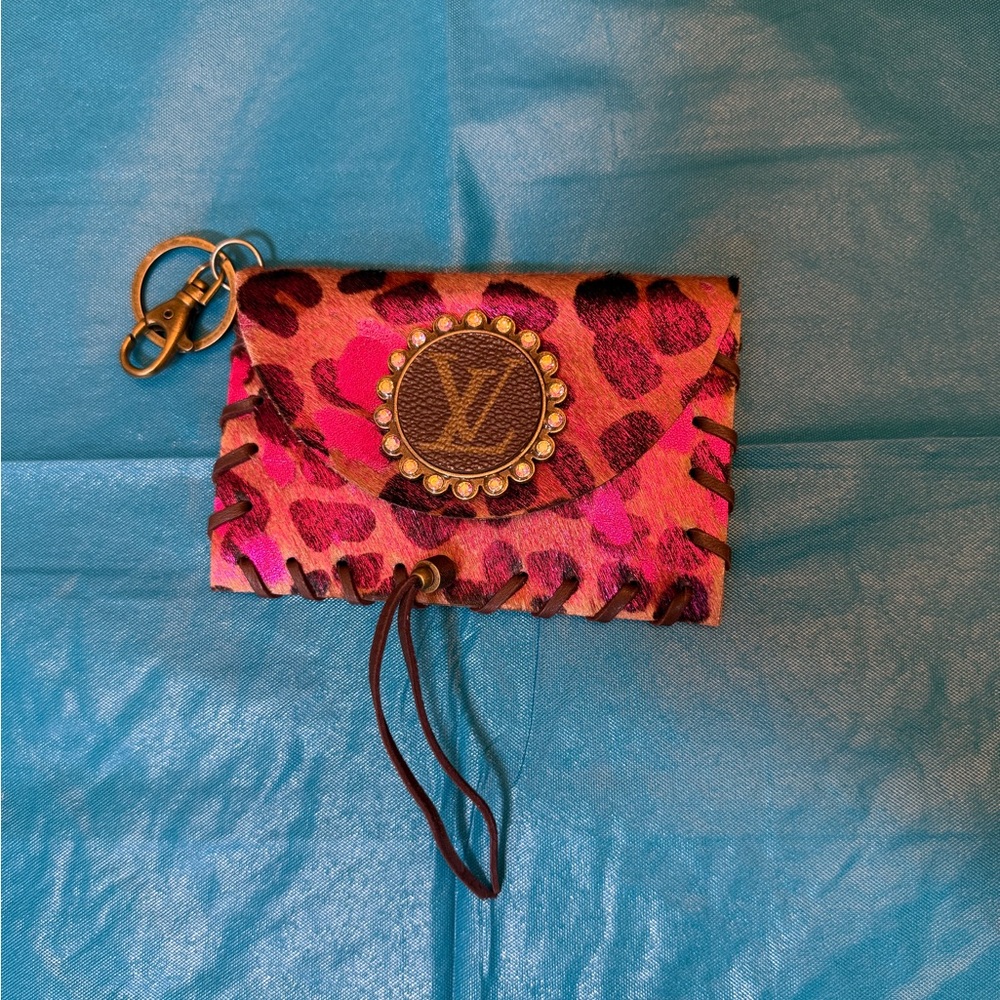 LV Medallion Pink Leopard Card Case Key Pouch